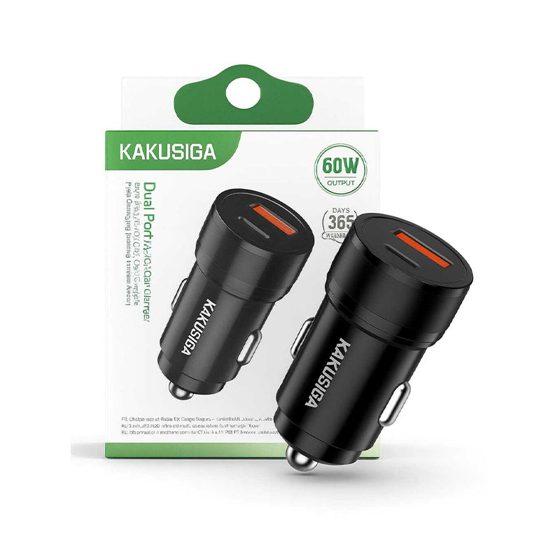 KAKUSIGA 60W Dual Port USB-C & USB-A Car Charger
